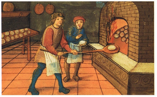 Ремісники пекарського цеху за роботою, гравюра ХV століття